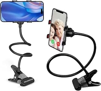 Metal 360 Degree Flexible Portable Foldable -Lazy Stand Bracket Cell Phone Holder/Gooseneck Long Arm Clip Mobile Stand for Table Mobile Stand for Bed Office
