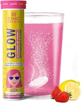 Chicnutrix Glow- 10 Effervescent Tablets| Japanese Glutathione & Vit. C| Antioxidants for clear, glowing skin| Sugar-free, Strawberry-lemon flavour.