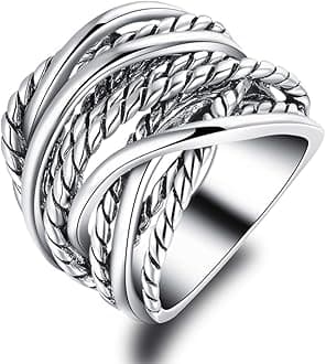 Mytys Wide Band Rings Twisted Rope Ring Two-Tone Mixed Metal Braided Statement Rings Fashion Jewelry for Women