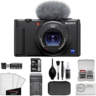 Sony ZV-1 Digital Camera | Black Bundled with 64GB Memory Card + Photo Starter Kit (11 Pieces) + Battery Charger for Sony NP-BX1 + Microfiber Cleaning Cloth (5 Items)