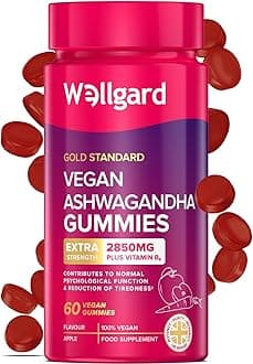 Wellgard Vegan Ashwagandha Gummies – High Strength Ashwagandha with Vitamin B6, Highly Bioavailable, 60 Gummies, UK Formulated