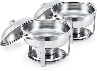 WILPREP 2 Pack 5QT Round Chafing Dish Buffet Set, Stainless Steel Chafer and Food Warmer Kit with Food & Water Pans Lids Fuel Holders, Buffet Serving Utensils for Restaurant Catering Parties Weddings