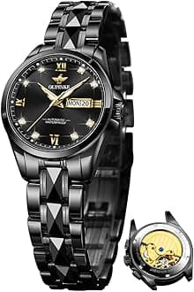 OLEVS Automatic Womens Watch Blue Two Tone Date Watches Mechanical Calendar Watches Diamond Fashion Waterproof Female Wrist Watch