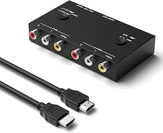 2 Port RCA/AV to HDMI Converter Adapter Support 16:9/4:3 for WII/N64/PS1/PS2/PS3/VHS/VCR/DVD Players etc(2 AV in 1 HDMI Out)