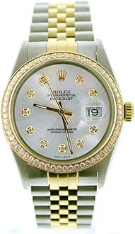 Rolex Mens Datejust 16013 36mm Steel & Gold Datejust Custom Added Silver Diamond Dial & Custom 1CT Diamond Bezel (Certified Pre-Owned)