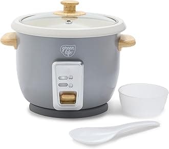 GreenLife Rice Cooker with Removable PFAS-Free Ceramic Nonstick Pot, 3-Cups Uncooked/6-Cups Cooked, Grains & Oatmeal Multicooker, Compact One-Switch Design, Auto Keep Warm, Easy Clean, Gray