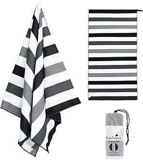 Exclusivo Mezcla Microfiber Quick Dry Beach Towel, Oversized Sand Free Beach Towel for Travel/Camping/Sports (Striped Black, 88x178 CM - Super Absorbent, Compact and Lightweight