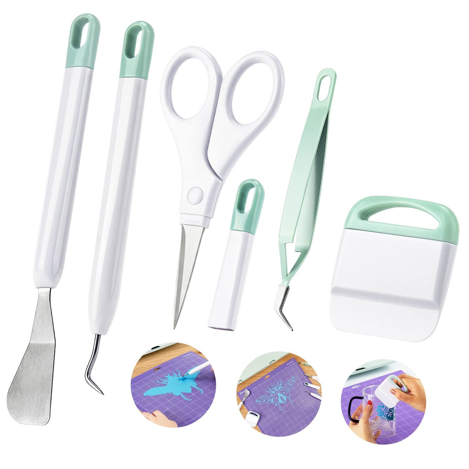 Ecraft Vinyl Weeding Tool Set: Vinyl Weeding Craft Basic kit 5 Pieces Including Tweezers & Spatula & Weeders & Scraper & Scissor for cricut/Silhouettes/Cameos/Weeding Vinyl/Splicing