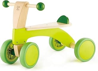 Scoot Around Ride On Wood Bike | Award Winning Four Wheeled Wooden Push Balance Bike Toy for Toddlers with Rubberized Wheels, Bright Green