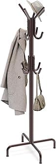Standing Coat and Hat Hanger Organizer Rack, 12 Hooks, Bronze
