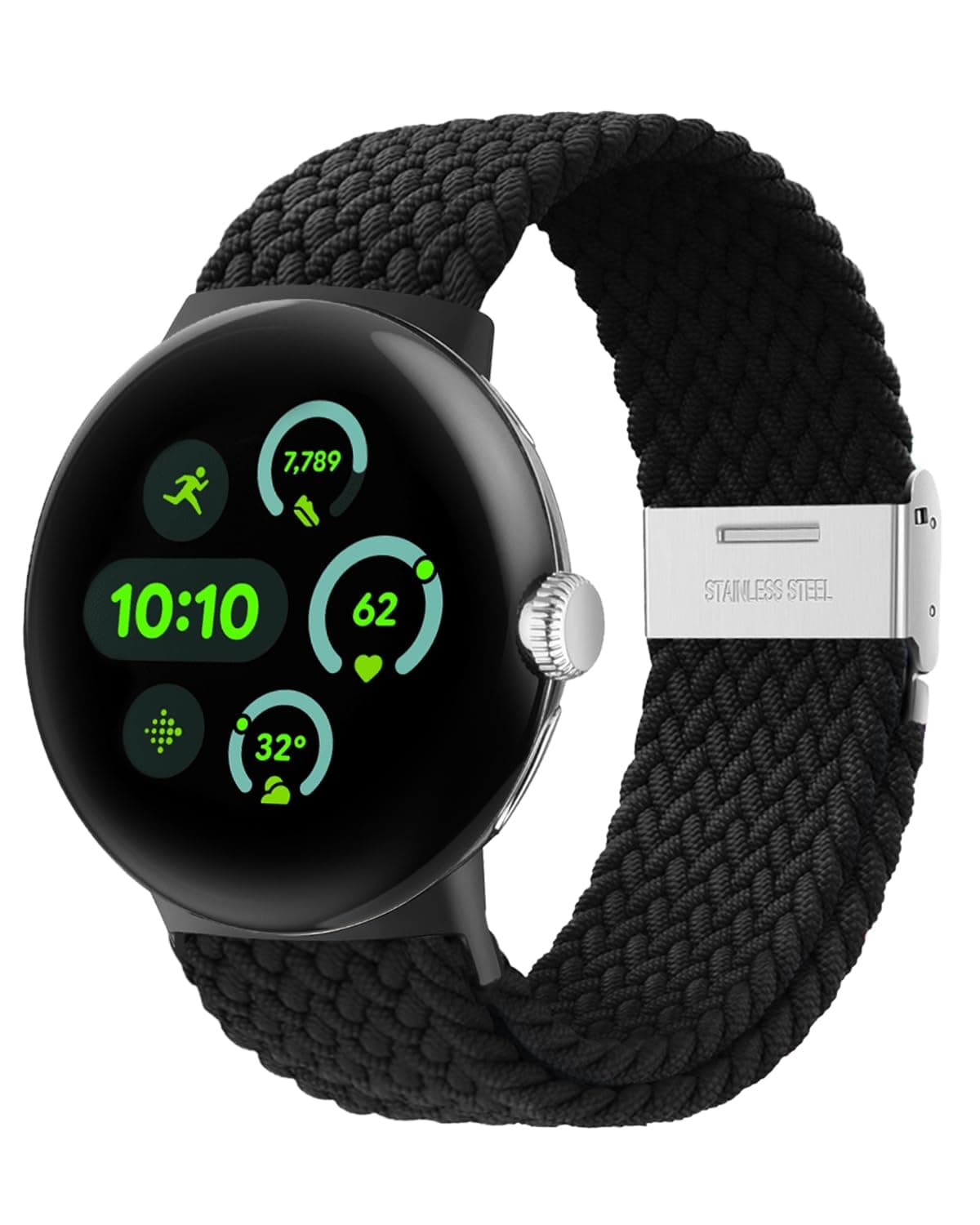 Stretchy Braided Bands Compatible with Google Pixel Watch 3 45mm Band for Women Men - Upgraded Metal Lugs - Elastic Nylon Breathable Sport Straps for Pixel 3 Watch Band 45mm (Black, Pixel Watch 3 45mm)