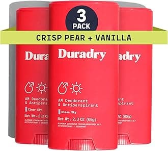 Duradry Clinical-Strength Antiperspirant for Women and Men – Clean formula with natural ingredients for armpit odor and excessive sweat protection –Clear Sky (Crisp Pear + Vanilla), 3-Pack.