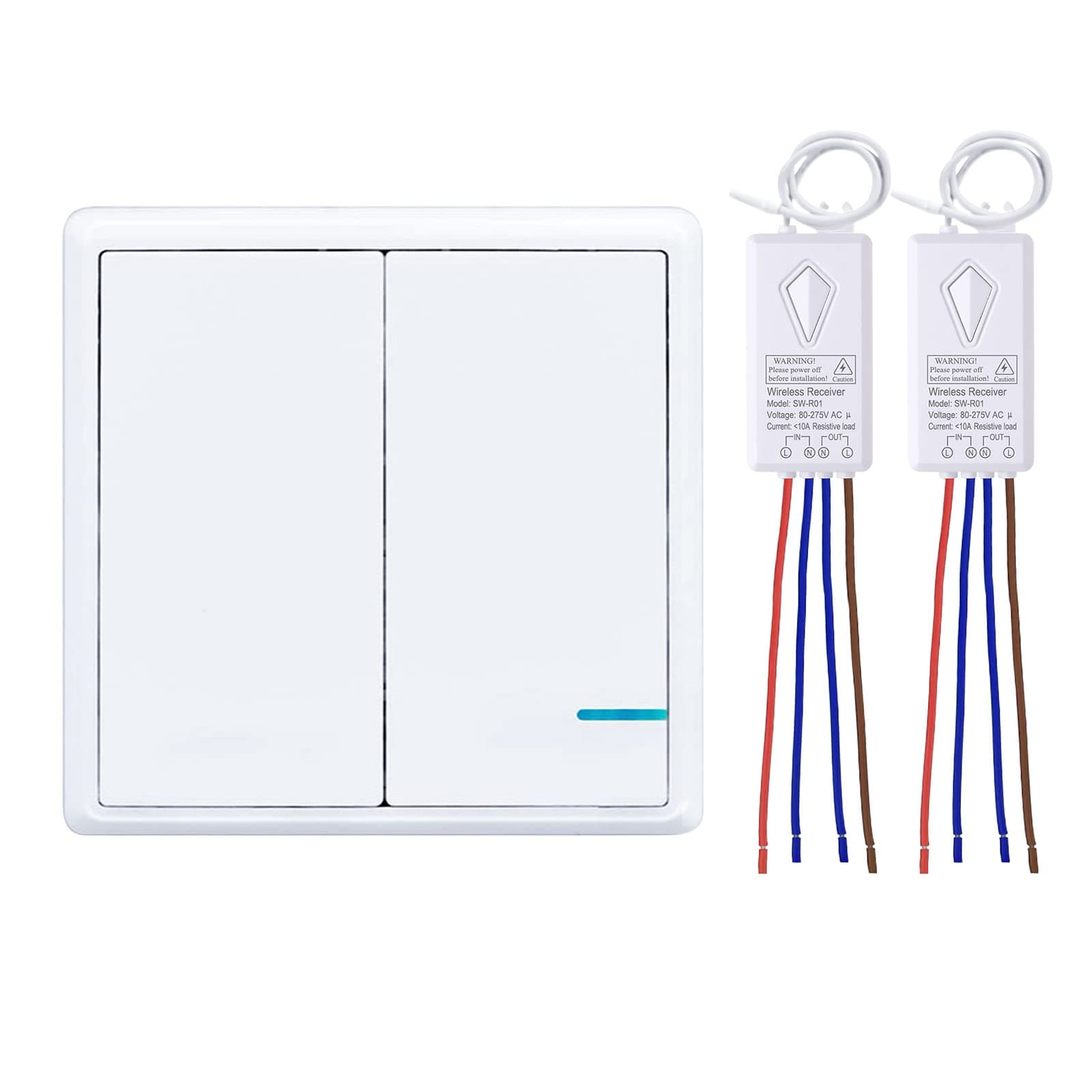 Thinkbee 230V Wireless Lights Switch Kit for 1000W Light, RF Wall Switch with 10A Receiver, IP66 Waterproof Remote Control Up to 1600ft, Freely Expand Lighting System without Tearing Walls