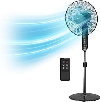 Pro Breeze® 16-Inch Pedestal Fan with Remote Control and LED Display, 4 Operational Modes, 80° Oscillation, Adjustable Height & Pivoting Fan Head, Perfect for Homes, Offices and Bedrooms - Black