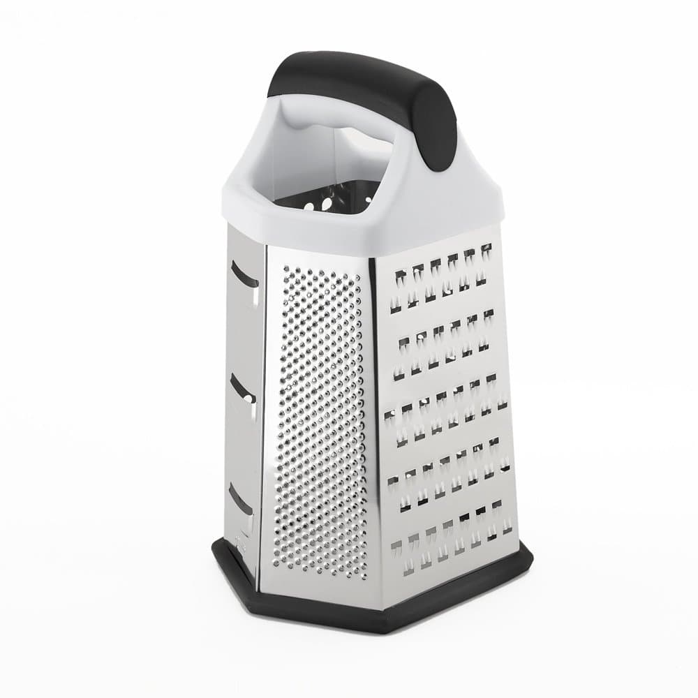 CHEF ZONA Deluxe 6-Sided Box Grater, 6 Different Grating Surfaces, Boxed Grater Great for Shredding, Slicing and Zesting, Stainless Steel Vegetable Slicer