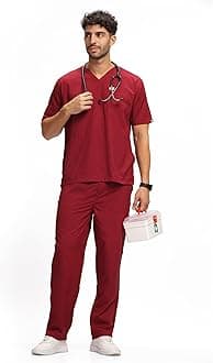 Active Men's 5-Pocket Scrub Suit | Set of Top & Bottom | Half Sleeves | V Neck | Breathable Fabric | Comfortable | Durable | Uniform for Doctors, Nurses and Dentists