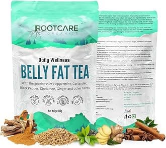 Rootcare Organics Belly Fat Tea-Natural Herbal Blend For Men & Women-Coriander, Cinnamon, Turmeric-Supports Healthy 100% Natural Detox Infusion | Pack Of 1 Month | 100g