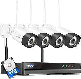 Hiseeu 2.5K 5MP WiFi Security Camera System Outdoor,Expandable 16CH 8MP NVR, 1TB HDD,Spotlight,2 Way Audio, IP66 Waterproof, Motion Alert, DC Power Plug-in, 24/7 Recording