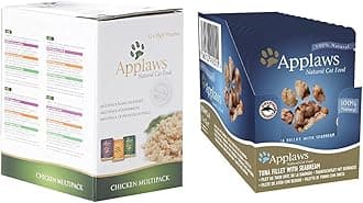 100% Natural Wet Cat Food, Chicken Selection in Broth Pouch, 12 x 70 g Pouches & Wet Cat Food, Tuna Fillet with Seabream in Broth Pouch, 12 x 70g