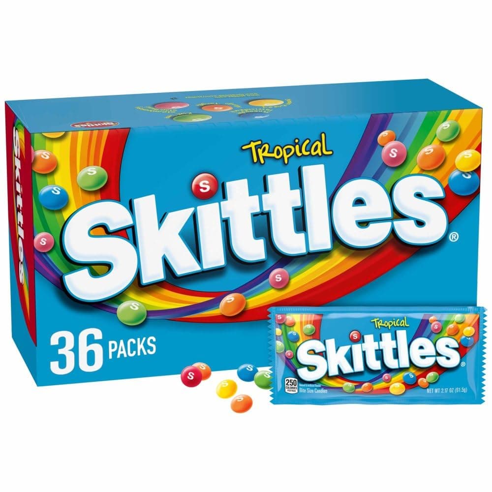 SKITTLES Candy, Tropical Bulk Candy 2.17-Ounce, 36 Packs of Individually Wrapped Candy Bulk Box