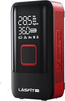LASFIT AIR TK1 Tire Inflator Portable Air Compressor, 5X Fast Inflation 150PSI 2in1 Cordless 12V DC Electric Auto Pump w/Pressure Gauge, 12000mAH Battery, LED Light for Car, Pickup, Large SUV, BikeQ