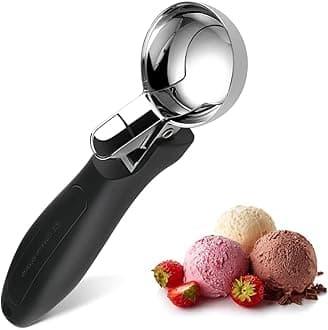 Ice Cream Scoop, Large Cookie Scoop with Ergonomic Soft Grip Handle, Heavy Duty Multifunctional Baking Scooper for Sundaes, Cupcake, Dough, Protein Balls and Meatballs (Black, 2)