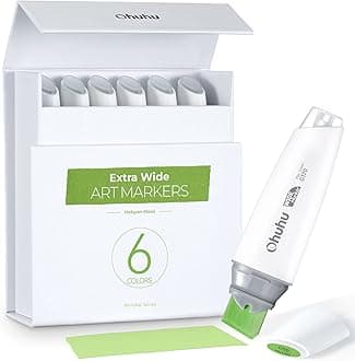 Ohuhu Alcohol Markers Extra Wide Broad Tip - Refillable Ink- 6 Colors of Halcyon Oasis - 1-19mm Nib Calligraphy Markers for Background Poster Design Renderings Large Areas Coloring Molokai