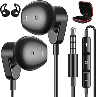 Wired Earbuds Headphones for Laptop/PC, Wired Earphones Corded 3.5mm Jack Plug-in Ear Buds with Wing-Cover Microphone Volume Control for iPhone,Samsung,Android,PC,Game Console,Kid,School