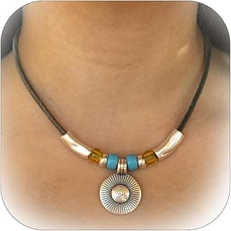 Roe Dolph Boho Choker Necklaces for Women Country Concert Outfits Accessories Brown Suede Choker Necklace Trendy Layered Leather Cord Necklace Western Turquoise Necklace Boho Western Jewelry Outfits