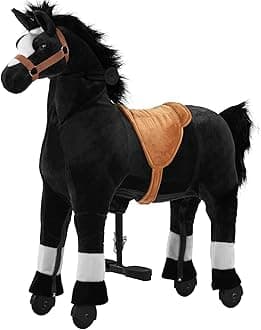 Pipleo Ride on Horse for Big Kids, Riding Horse Rider Mechanical Walking Action Plush Animal for 4 to 9 Years, No Battery or Electricity, Max Load 165 LBS Black