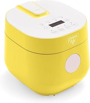 GreenLife Digital Rice Cooker, 2-Cups Uncooked/4-Cups Cooked, Removable Nonstick Ceramic PFAS-Free Pot, One-Touch Presets, Oats, Quinoa, Brown Rice, Auto Keep Warm, Fuzzy Logic Tech, 1.5 QT, Yellow