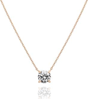 PAVOI 14K Gold Plated CZ Solitaire Pendant Necklace for Women - 1.5 Carat (7.3mm) Dainty Gold Necklace - Elegant Wedding Jewelry or Everyday Accessory - Trending Fashion Jewelry