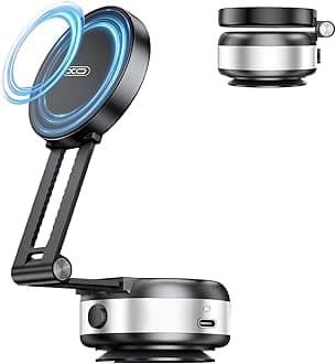 Vacuum Suction Magnetic Car Phone Holder, Electric Magnetic Car Phone Holder Mount Foldable Adjustable Car Mount for iPhone12-16,Mirror/Glass/Screen/Smooth None Porous Surface (Not Charge Phone)