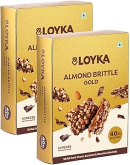 LOYKA Almond Brittle Gold Choco Box 14 Pcs (Pack of 2) | Premium Chocolate Gift Hamper | Choco & Nut Dryfruit Delicacy | Roasted California Almonds (40%),Dark Choco,Salted Caramel,Any-Time Snack