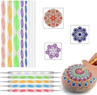 13 Pcs Set of Mandala Rock Dotting Tools Nail Art Painting Tools Set, includes 5 Pieces Multi Color Stylus Pens and 8 Sizes Flat Head Multi Color Acrylic Dotting Rods for DIY