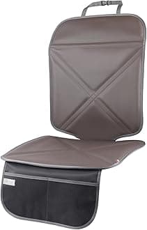 Car Seat Protector Leather Waterproof Child Safety Seat Protector Cover with Thick Pad and 2 Large Pockets Durable Kick Mat for All Auto Seat (Brown)
