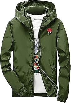 Rexcyril Men's Rose Floral Windbreaker Hooded Jacket Lightweight Casual Full Zip Flower Coat