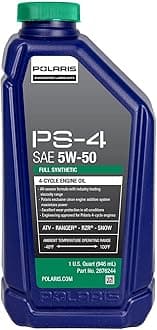 Polaris PS4 All-Season 4 Cycle 5W50 Full Synthetic Motor Oil for Specific RANGER, GENERAL, RZR, Sportsman, Scrambler Models With 4 Stroke Engine, PS-4 Oil for UTV SxS ATV, 1 Quart, Qty 1-2876244