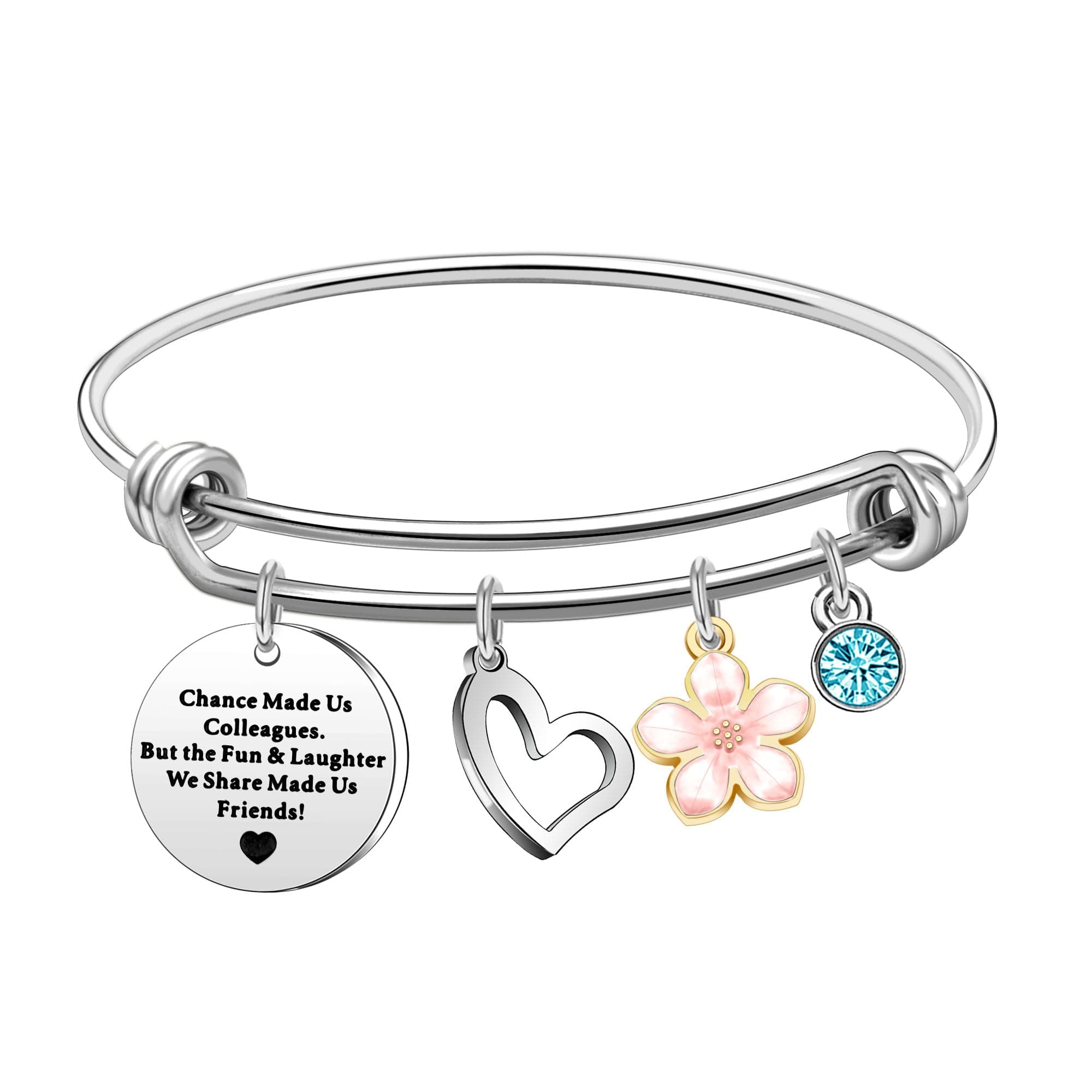 Funny Colleague Bracelet Gift,Silver Expendable Dangle Bangle "Chance Made Us Colleagues But The Fun And Laughter We Share Made Us Friends"For Coworker Friend Boss Goodbye Farewell Going Away Retirement Leaving Gift
