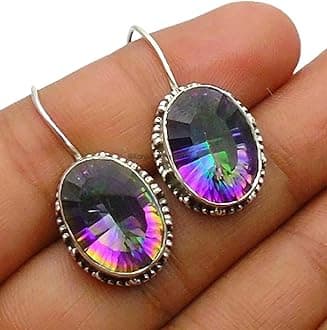 10x14MM Oval Gemstone Sterling Silver Ellipse Dangle Earrings for Women, Bezel Set Ear-Wire Earrings, Bridesmaid Earrings Mother's Day Gift (Amethyst)