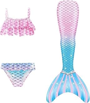 3Pcs 𝙂‭i‭r‭l‭s Sw‭imsuit 𝙈‭e‭r‭m‭a‭i‭d 𝙏‭a‭i‭l for Swimming Gradient Bikini Bathing Suit Set Cosplay Clothing Set