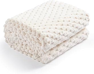 ExcerventFlannel Fleece Throw Blanket (50x70 inches) Hexagon Jacquard Decorative Fuzzy Blankets for Household, Camping, and Travel, Super Soft Cozy, Suitable for All Seasons, Ivory