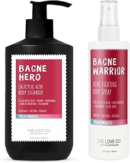 THE LOVE CO 01% Salicylic Acid Body Wash + Acne Body Spray| Body & Back Acne | Prevents Dry, Rough, Bumpy, and Strawberry Skin | Deep Cleanses Skin Combo Pack of 2