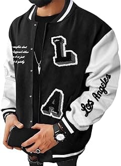 Men's Varsity Jacket Letterman Bomber Jackets Color Block Long Sleeve Baseball Lightweight Coat