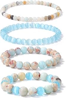 4pcs Beaded Bracelets for Women,Natural Healing Crystal Gemstones Bracelet,Anxiety Stress Relief Bracelet Handmade purple Jewelry Gifts for Women