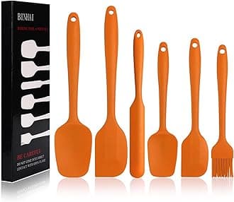 Silicone Spatula Set - Orange 6 Piece Non - Stick Rubber Spatula with Stainless Steel Core - Heat-Resistant Kitchen Utensils Set for Cooking, Baking and Mixing
