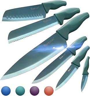 Green Professional Kitchen Knife Set, Stainless Steel, Dishwasher Safe with Sheathes