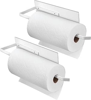 Paper Towel Holder Magnetic, Magnetic Paper Towel Holder for Fridge, Toilet Paper Roll Holder Magnet Towel Rack Wall Mount Shelf Bar for Towels Rolls Bathroom RV Dorm Kitchen Wall Decor, White 2 Pack