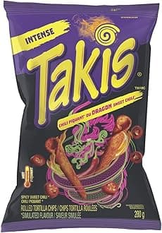TakisDragon Spicy Sweet Chili Rolled Tortilla Chips, Crunchy Corn Chips Snack, 280 Grams