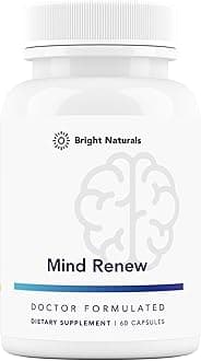 BRIGHT NATURALS Mind Renew - Brain Supplement Supports Memory, Focus, and Cognition - with Lion's Mane and Ginkgo Biloba Extract - Made in The USA, 60 Capsules